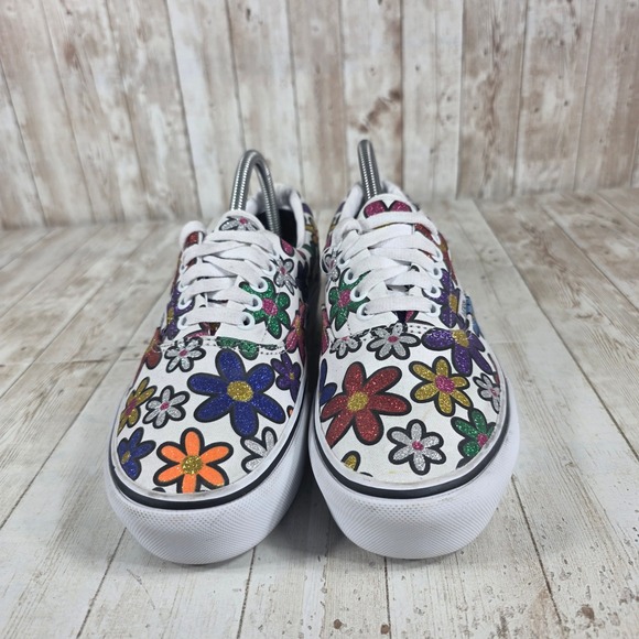 Vans Era Glitter Floral Sparkle White Women's Skate Shoes Sneakers Size 8.5 - Picture 4 of 8